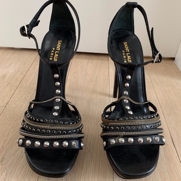 SAINT LAURENT Studded & Chained high heels - Picture 1 of 4